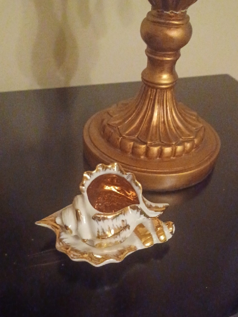 Porcelain Shell Trinket Dish with Gold Accents